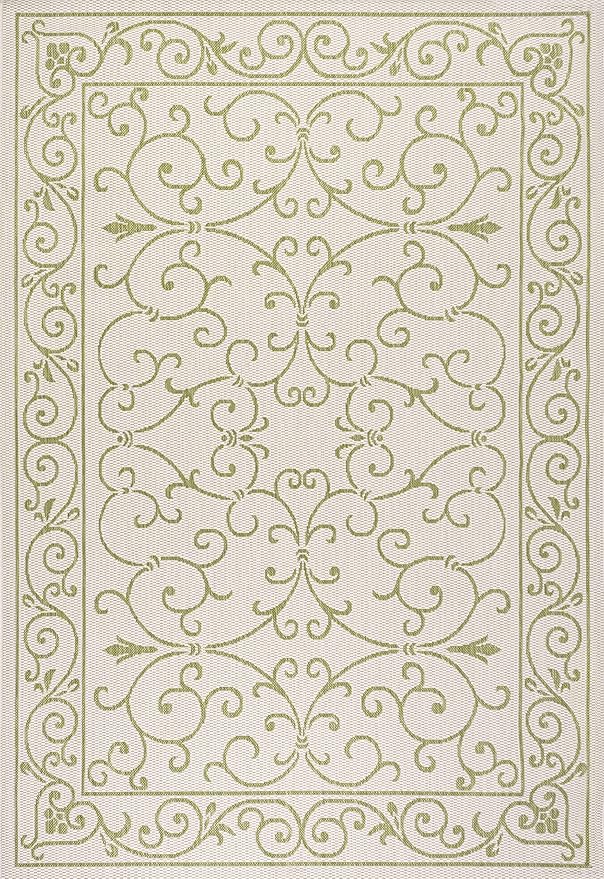 JONATHAN Y Vintage Filigree Indoor Outdoor Area Rug 3X5 Cream/Green, Charleston Textured Weave for Backyard, Patio, Porch, Easy-Cleaning, High Traffic, Pet-Friendly, Non-Shedding (SMB106I-3)