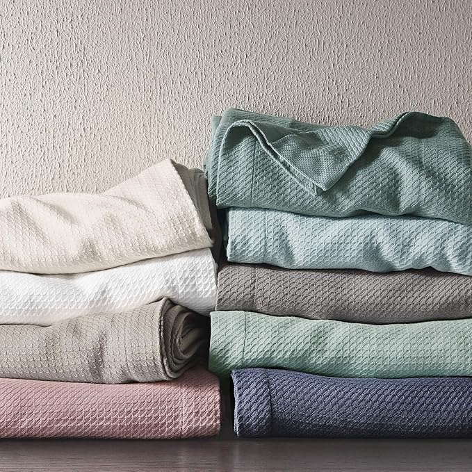Madison Park Egyptian Cotton Luxury Blanket Grey 90x90 Full/Queen Size Knit Premium Soft Cozy 100% Cerified Egyptian Cotton For Bed, Couch or Sofa