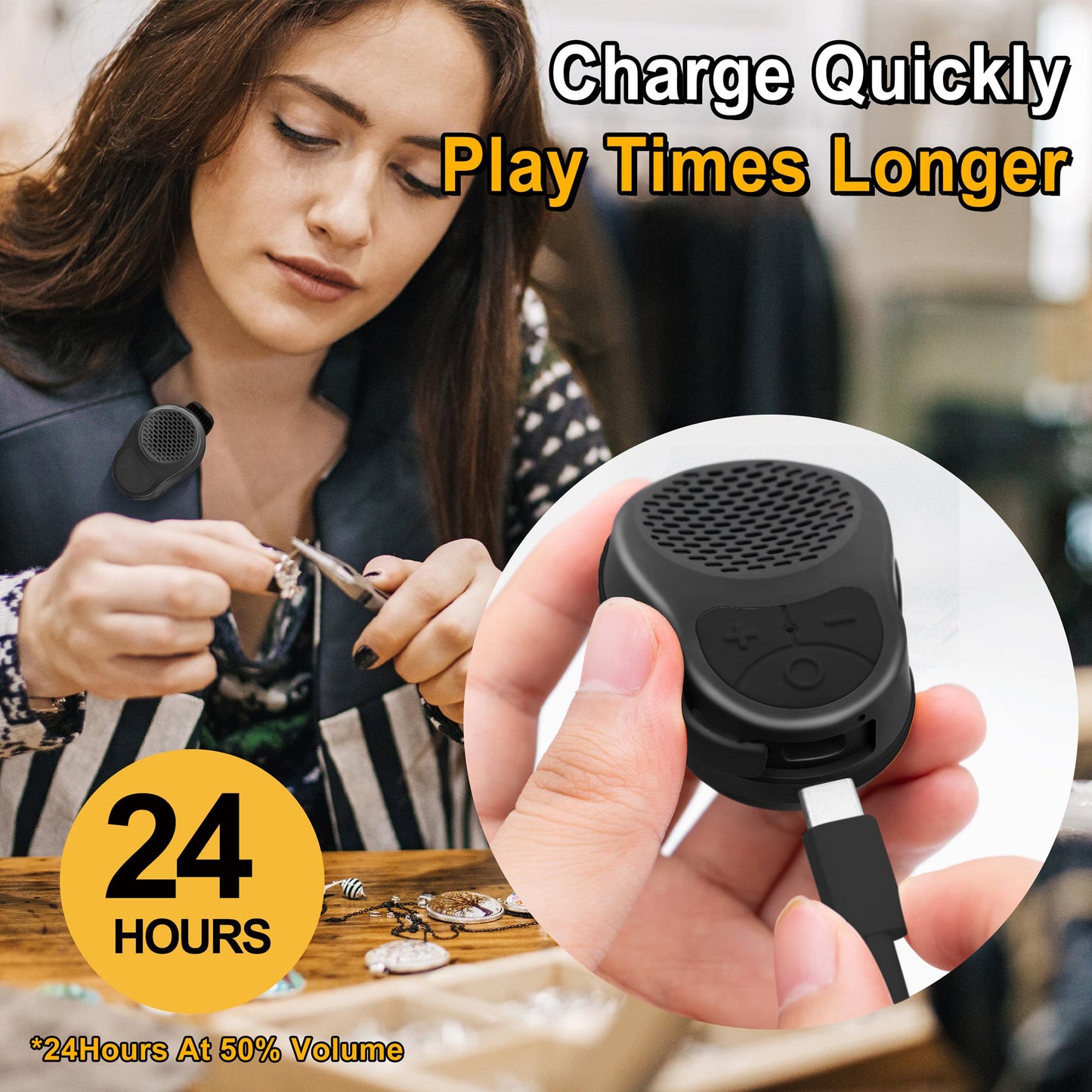 STDFORU Small Wearable Bluetooth Speaker Clip On Wireless Jobsite Pro Water-Resistant Portable Bluetooth Speaker Mini Wearable Speakers with Microphone for Workout Cycling Running (Black+Black)