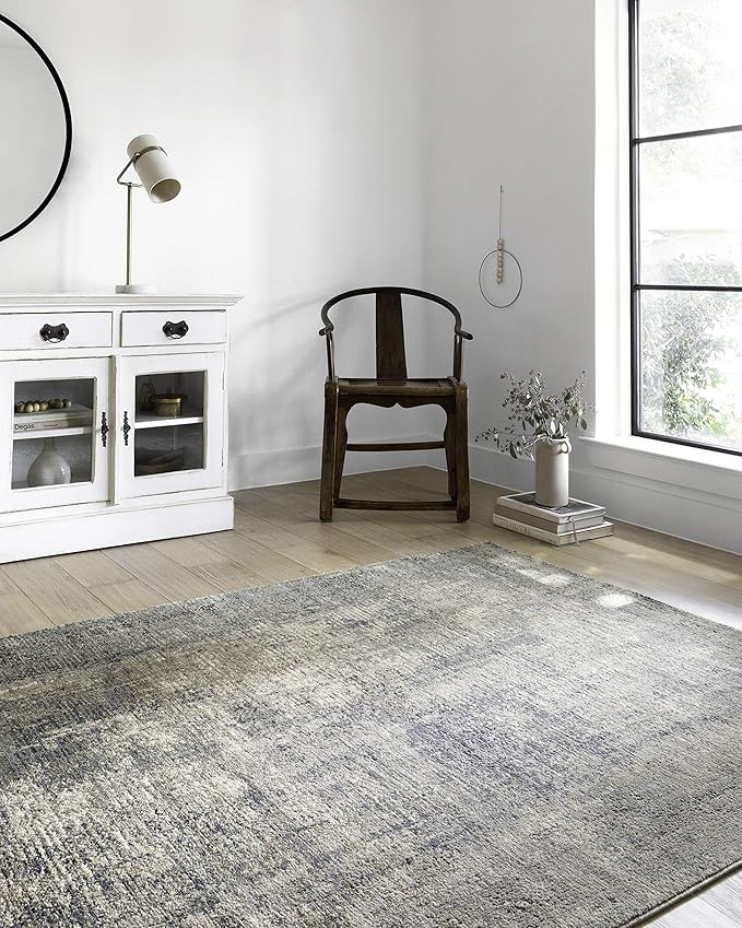 Loloi Teagan Collection TEA-05 Denim/Slate 7'-11" x 10'-6" Area Rug, Large, Soft Neutral Rug, High-Traffic for Living Room, Bedroom, Home Office, Dining Area