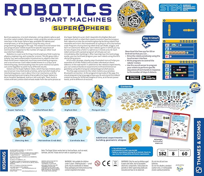 Thames & Kosmos Robotics: Smart Machines - Super Sphere STEM Experiment Kit | Build & Program a 9-inch Robotic Sphere + 6 Other Robot Models | Basic Coding | Color Manual | Requires Tablet, Smartphone