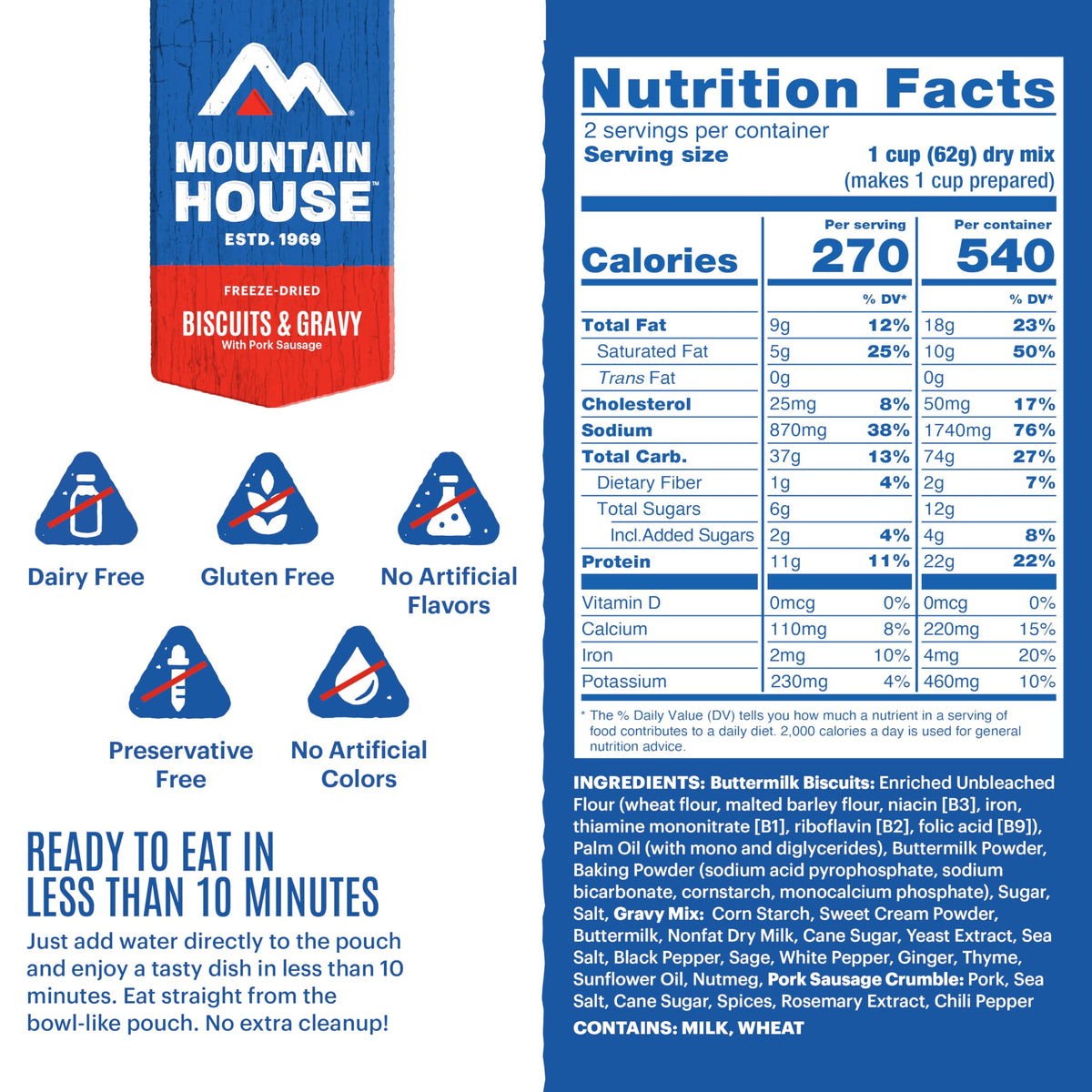 Mountain House Freeze-Dried Breakfast Entree | Backpacking Meals for Camping and Hiking, 4 Servings, 30-Year Shelf-Life, 2-Pack