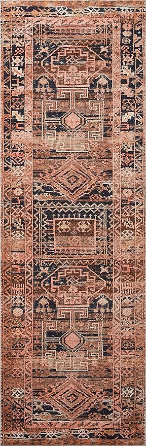 Loloi Layla Collection LAY-14 Mocha/Blush 2'-3" x 3'-9" .13" Thick Accent Rug, Soft, Durable, Vintage Inspired, Distressed, Low Pile, Non-Shedding, Easy Clean, Printed, Living Room Rug