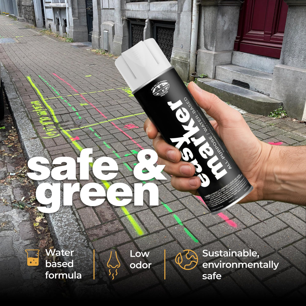 Fox Valley Easy Marker Inverted Marking Spray Paint, White - 18 oz (Pack of 3), Upside Down Marking Paint for Grass & Tree Marking, Parking Lot, Quick Drying & Durable