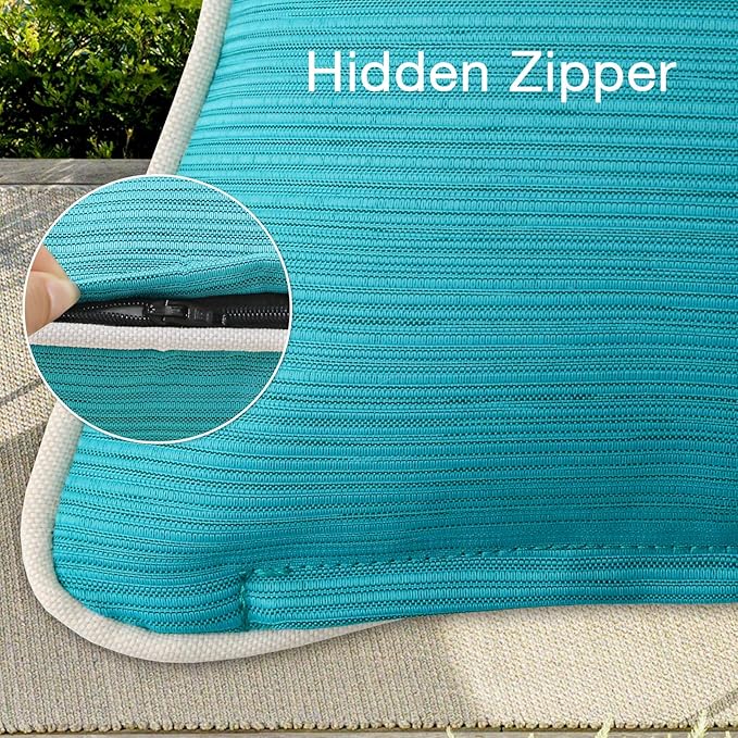 Decorative Outdoor Water Repellent Throw Pillows with Inserts, Set of 4, 20" x12" Pillows for Patio, Backyard, Bed, Couch, and Patio Furniture, Turquoise