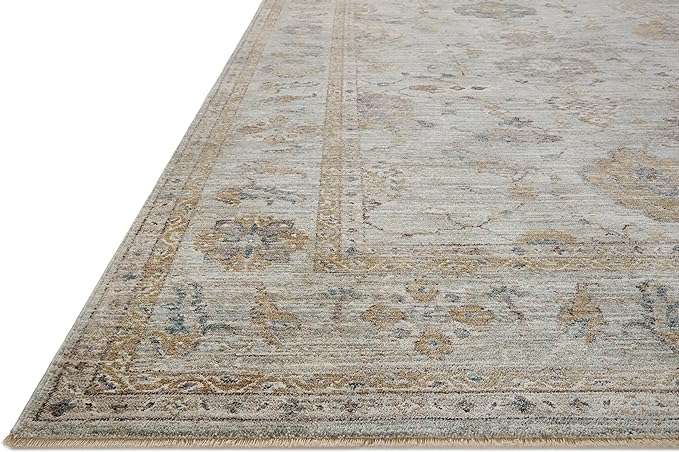 Loloi Magnolia Home by Joanna Gaines Millie Collection MIE-02 Sky/Gold 5'-3" x 5'-3", .25" Pile Height, Round Area Rug