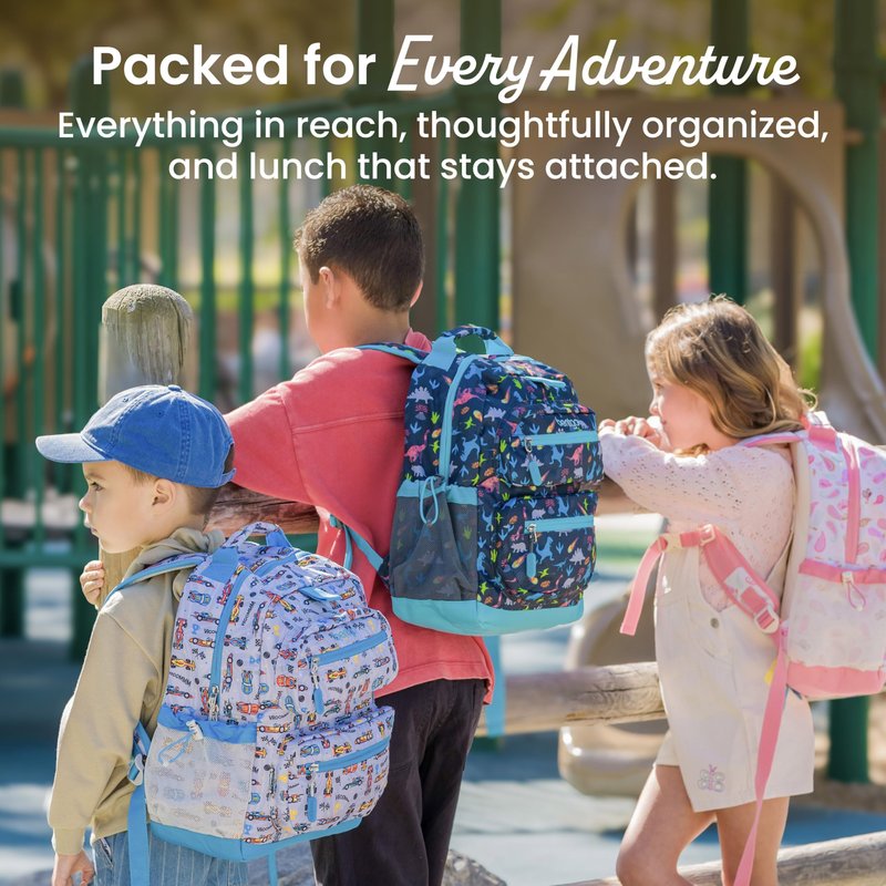 Bentgo Kids Backpack - Lightweight 14” Backpack in Fun Prints for School, Travel, & Daycare, Ideal for Ages 4+, Roomy Interior, Durable & Water-Resistant Fabric, & Loop for Lunch Bag (Trucks)