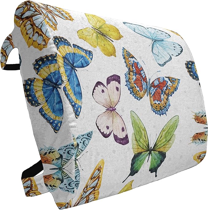 Ambesonne Butterfly Lumbar Back Support Pillow, Colorful Watercolor Animals with Numerous Different Designs and Elements, High Density Foam for Office Chairs Car Seats, 14" x 13", Yellow Blue