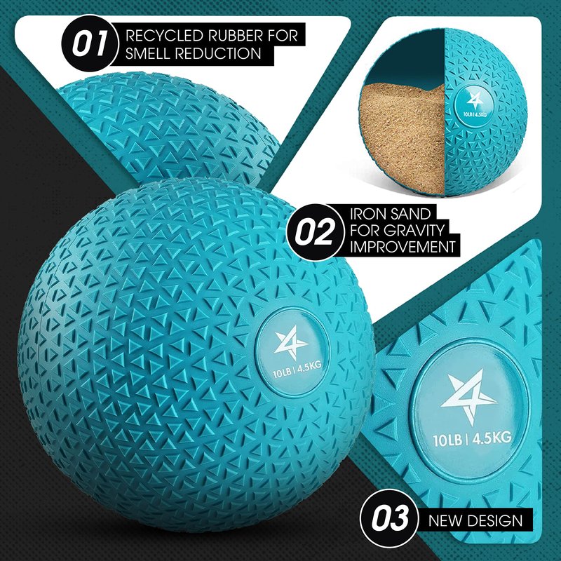 Yes4All Slam Balls, 10-40lb Weighted Ball Weight, Durable PVC Sand Filled Workout Dynamic Slam Ball for Strength Training, Triangle, Teal, 10lbs
