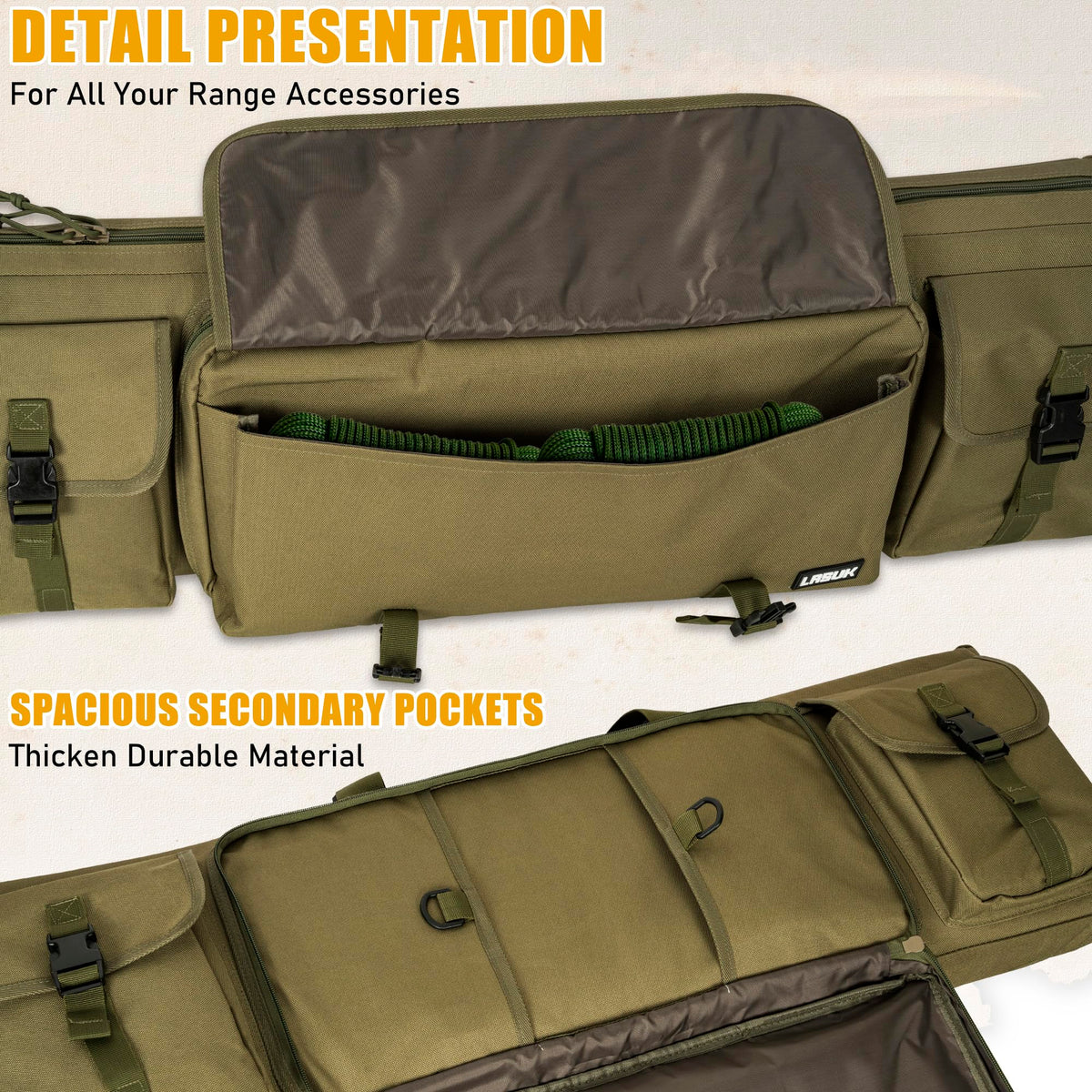 LASUK 42" Double Rifle Case Soft Gun Bag Tactical Backpack, Green