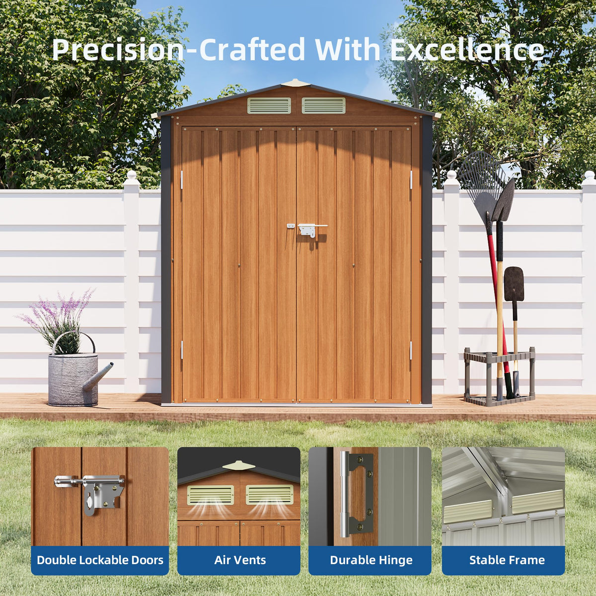 Canovire 5x3FT Outdoor Storage Shed, Metal Garden Shed with Updated Frame Structure & Double Lockable Doors, Large Tool Shed for Backyard, Patio,Lawn,Utility & Bike Storage