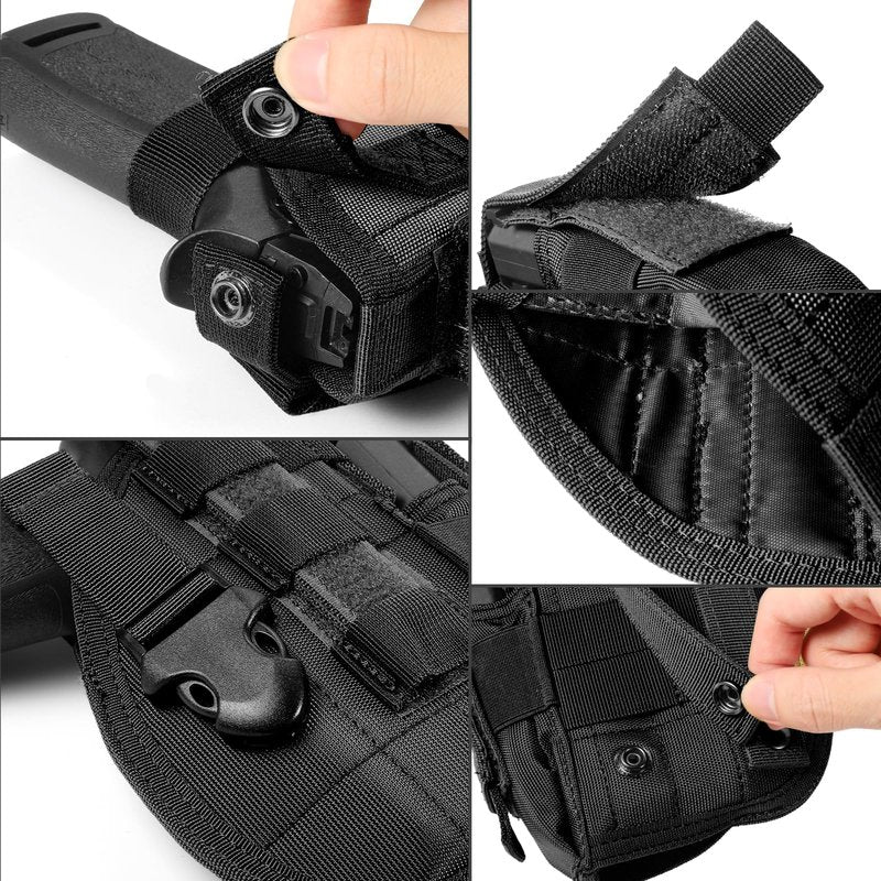Tactical Molle Belt Gun Holster, Universal Adjustable Pistol Holsters with Mag Pouch Fits S&W M&P Shield M1911 Glock 17 26 42 (Black - Right Hand)