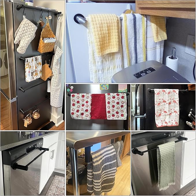 ULIBERMAGNET Magnetic Towel Holder, Magnetic Towel Rail Silver with Adjustable Length, Brushed Nickel Non-Slip Stainless Steel Towel Rail for Refrigerator, Oven, Dishwasher, Laundry (2 Pack)