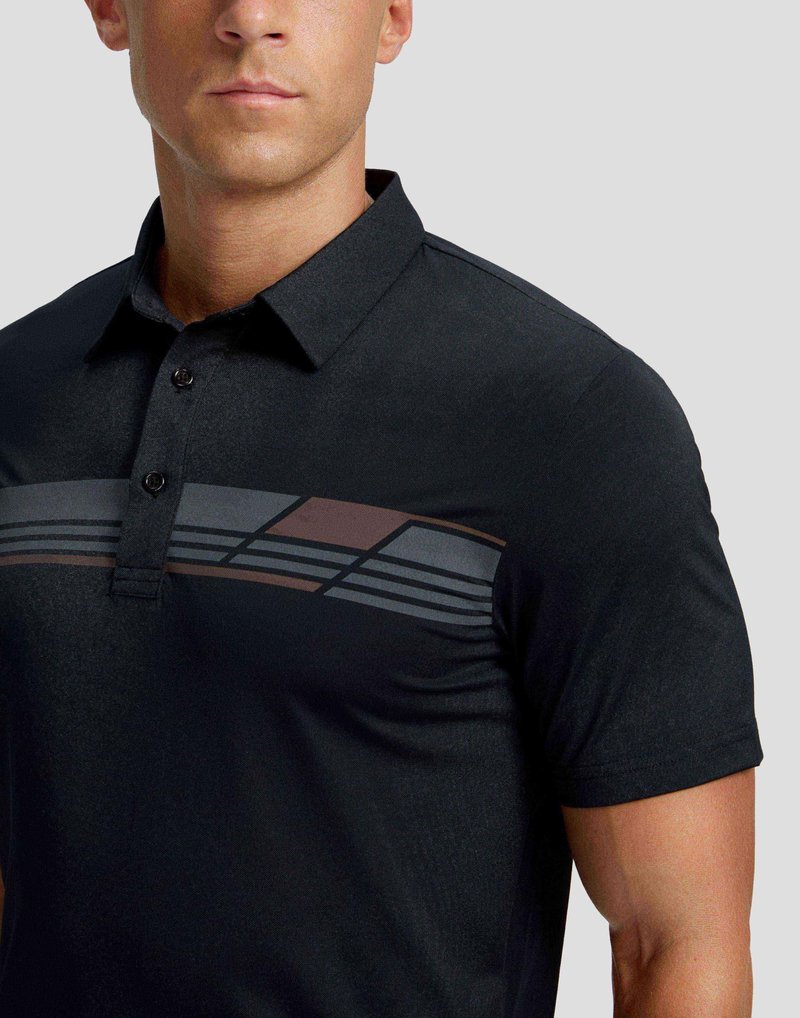 Men's Golf Shirts Dry Fit Moisture Wicking Performance Short Sleeve Collared Polo Shirts for Casual Tennis Bussiness (Black Parallelogram, S)