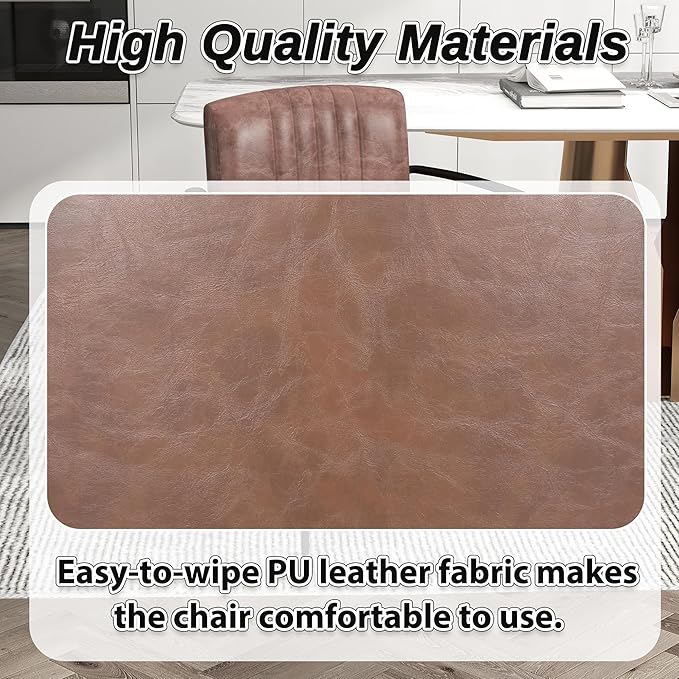 Mid-Century Modern PU Leather Dining Chairs Set of 2, Upholstered Kitchen Chairs with Arms and Metal Legs Adjustable Feet for Kitchen Dining Room(Brown)