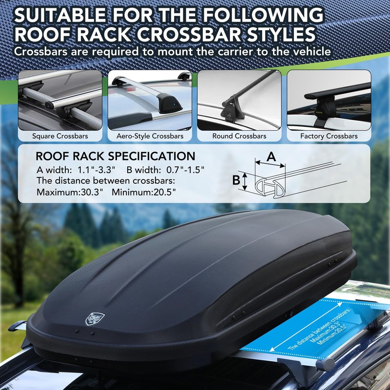 Garvee Rooftop Cargo Box Carrier 390L, Hard Shell Roof Box for Roof Rack, 14 Cu Ft Luggage Storage with Secure Straps&Keys, Weather-Resistant Roof Rack Cargo Box
