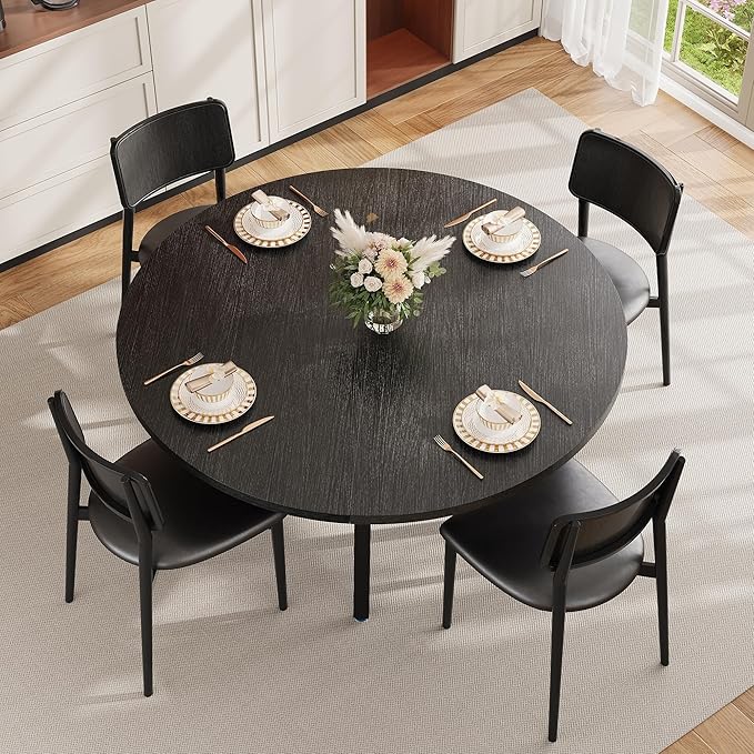 IDEALHOUSE Round Dining Table for 4-6, 47 Inch Kitchen Table with Sturdy Metal Frame, Space Saving Circle Dining Room Table for Small Space (Table Only), Black