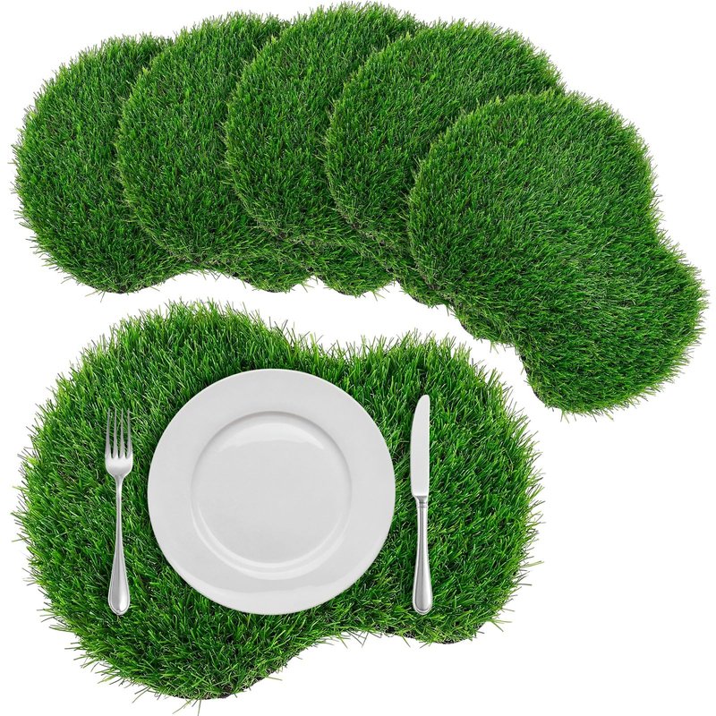 Gandeer 6 Pcs Golf Artificial Grass Mat Placemats for Golf Party Decorations Centerpieces for Table Green Fake Grass Tiles Placemats Birthday Party Decorations for Wedding Baby Shower