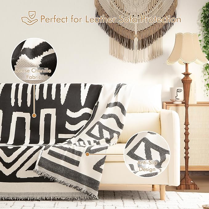 Couch Cover for 3 Cushion Couch Sofa Pet Friendly, Boho Sectional L Shaped Sofa Cover Washable for Dogs Cats Kids, Leather Furniture Protector Slipcover Decor for Living Room, 71"x134"