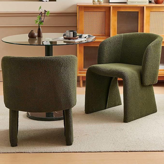 Barrel Dining Kitchen Chairs Set of 2, Modern Mid Century Living Room Chairs Upholstered Round Backrest Accent Side Chairs Comfortable for Dining Room, Cafe,Green