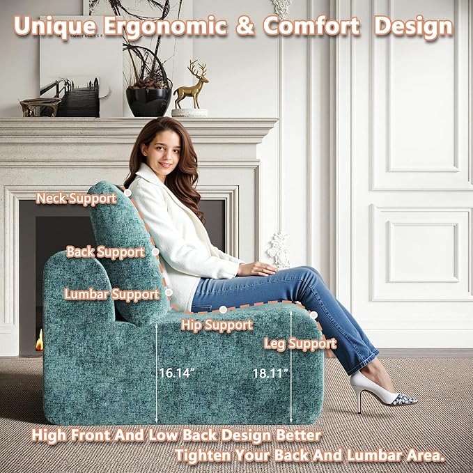 EASE MOOSE Cloud Couch Sectional Sofa, Large L-Shaped Oversized Modular Couch for Living Room, Minimalist Boneless Convertible Couches with Ottoman, 5-Seat Deep Sofas for Bedroom, Chenille (Blue)