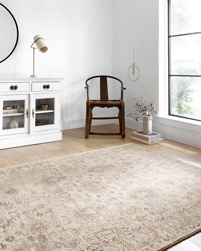 Loloi Teagan Collection TEA-03 Ivory/Sand 3'-4" x 5'-7" Accent Rug, Large, Soft Neutral Rug, High-Traffic for Living Room, Bedroom, Home Office, Dining Area