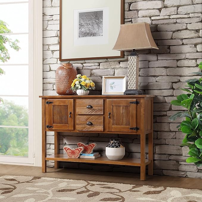 LKTART Solid Wood Farmhouse Console Table,Sofa Table with Storage Drawers and Shelves,Entryway Table for Entry Hallway Foyer,Easy Assembled (48" Brown)