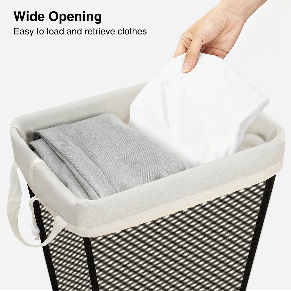 STO STO 75L Laundry Hamper, Space Saving Freestanding Clothes Basket with Iron Frame, Dirty Clothes Storage Bin with Removable Washable Liner for Bedroom, Bathroom, Dorm, Closet, Apartment, Beige