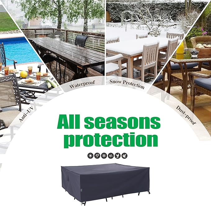 F&J Outdoors Heavy Duty Waterproof Anti-UV Rip-stop Fabric Large Patio Furniture Covers, Grey, 126"x83"x27.5"