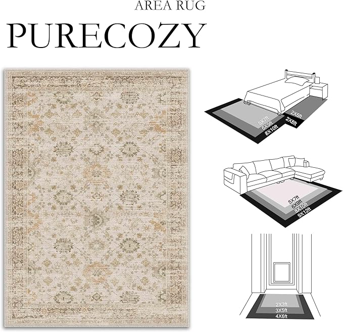 Beige 2x3 Entryway Area Rug Machine Washable Doormat Kitchen Vintage Distressed Non Slip Carpet Indoor Traditional Floral Accent Throw Small Rug for Bathroom Office Bedroom Living Dining Room