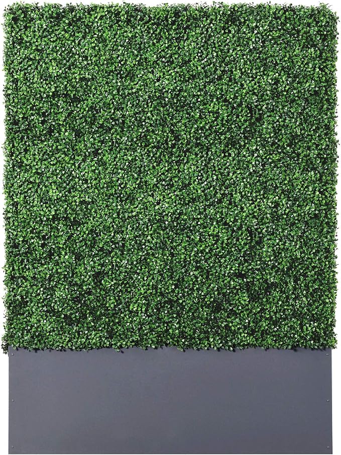 AGPL Artificial Boxwood Hedge Wall with Dark Gray Stainless Steel Planter Box Privacy Wall Backdrops, Outdoor Privacy Fence for Patio,Balcony,Restaurant,Garden,Party Décor (64" H 48" W 12" D)