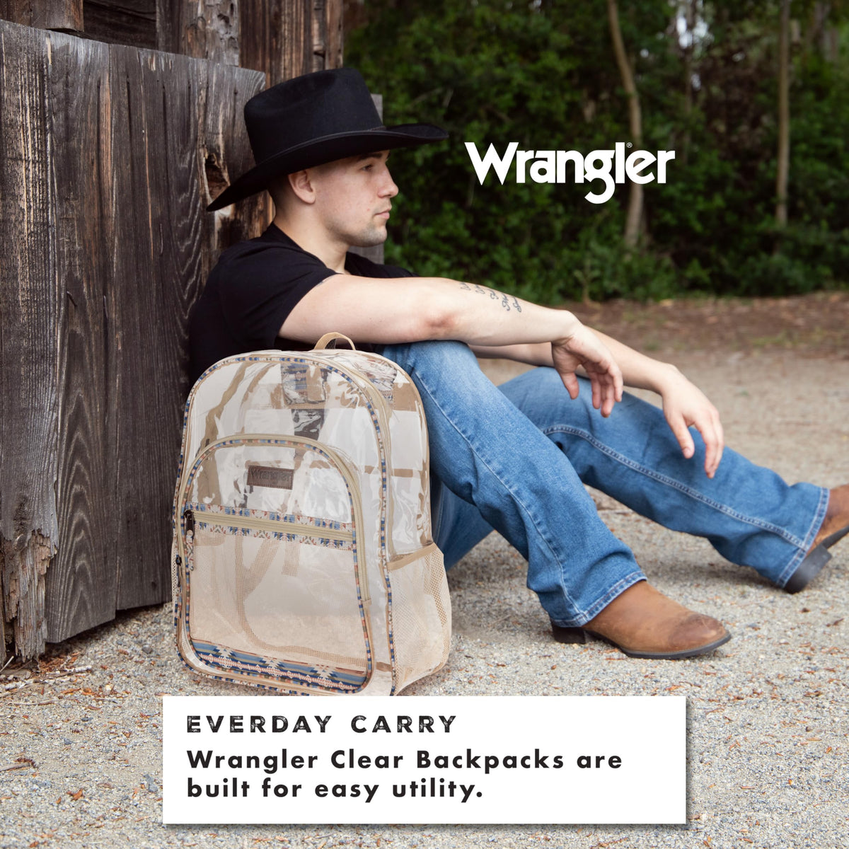 Wrangler Clear Backpack for Girls- Water Resistant Clear Bookbag, Plastic See Through Backpack for Stadium Events and School
