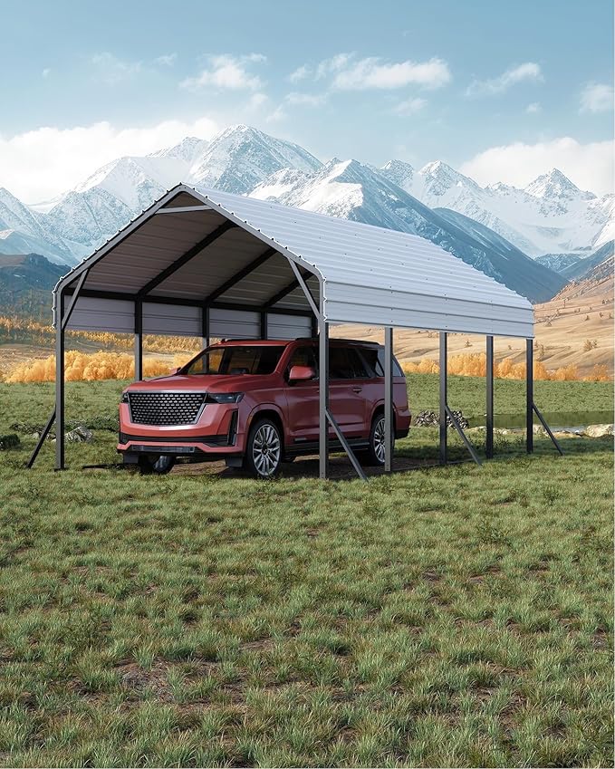 13'x21'x11' Oversized Metal Carport, Steel Heavy Duty Carport for All-Weather, Permanent Shelter for Bass Boats, Pickup Trucks, and Tractors, N.W. 660 Lbs