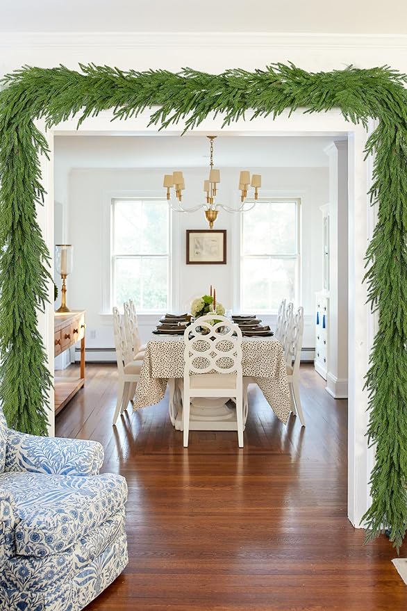 DearHouse Norfolk Pine Christmas Garland, 6Ft Artificial Greenery Christmas Decoration for Holiday Season, Mantel Fireplace Table Runner Centerpiece