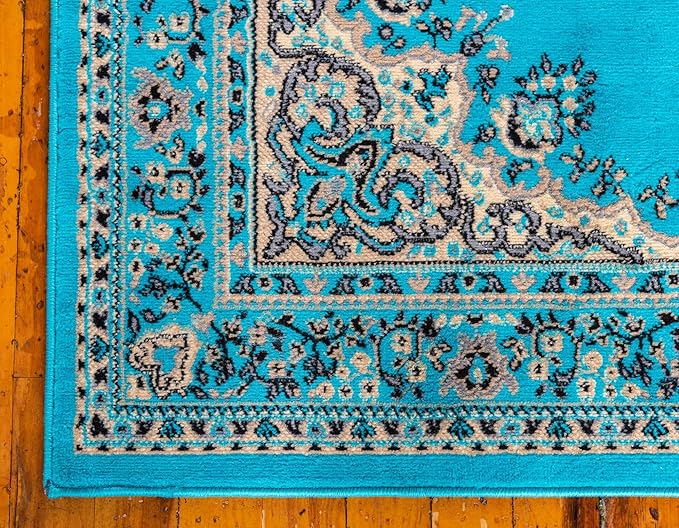Unique Loom Reza Collection Traditional Persian Style Area Rug, 9 x 12 ft, Turquoise/Ivory