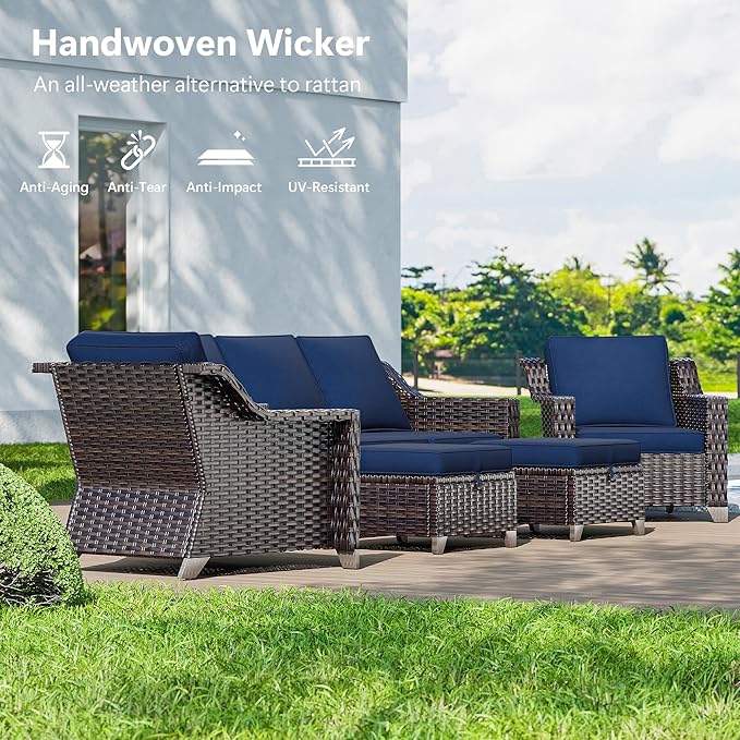 Wicker Patio Chairs Set of 2, Luxury Rattan Patio Furniture with Wide Armrest, Thickened Cushions, Outdoor Chairs for Deck, Porch Use