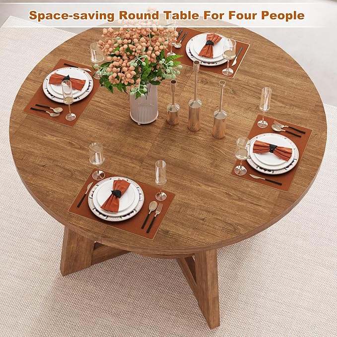 47"-63" Extendable Dining Table for 4 5 6 People,63" Farmhouse Round Extending Dining Table w/Removable Leaves Space Saving,Wooden Adjustable Tables for Kitchen Office Living Room (Brown)
