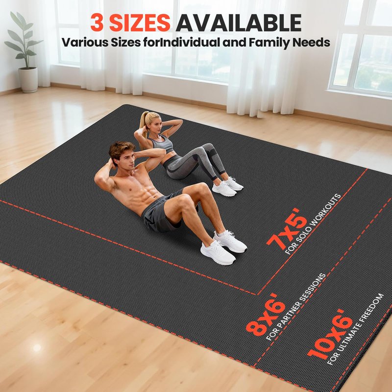 Stepwaver Extra Large Exercise Mat, 7'x5' (7mm) Extra Thick Workout Mats for Home Gym Flooring, Non-Slip, Ultra Durable, High-Density Gym Mat for Cardio,Yoga, Jump Rope, MMA, Weights - Black