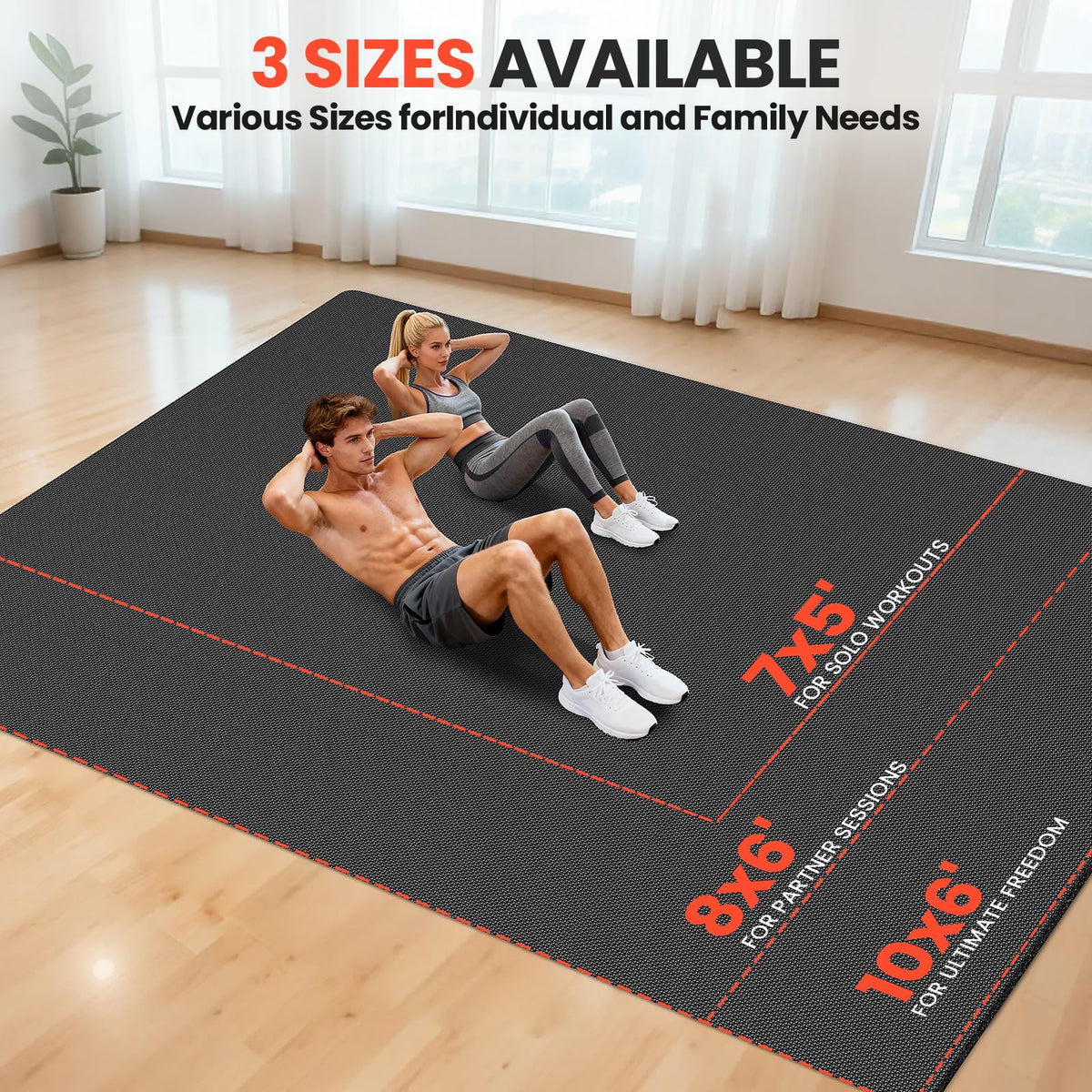 Stepwaver Extra Large Exercise Mat, 8'x6' (7mm) Extra Thick Workout Mats for Home Gym Flooring, Non-Slip, Ultra Durable, High-Density Gym Mat for Cardio,Yoga, Jump Rope, MMA, Weights - Black