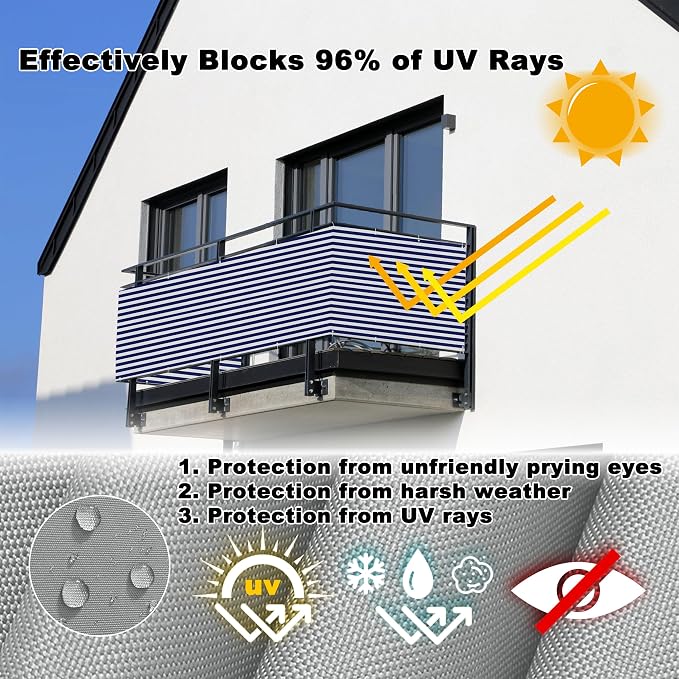 Balcony Privacy Screen 3.3' x 13.1' Durable and UV Resistant Privacy Screen