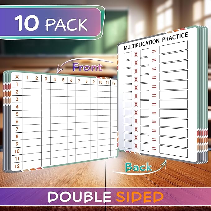 SCRIBBLEDO Multiplication Math 9”x12” Small White Board Dry Erase Sheets Math Manipulatives 3rd Grade Multiplication Times Table Chart Math Supplies Teacher Students Classroom Pack of 10 Sheets