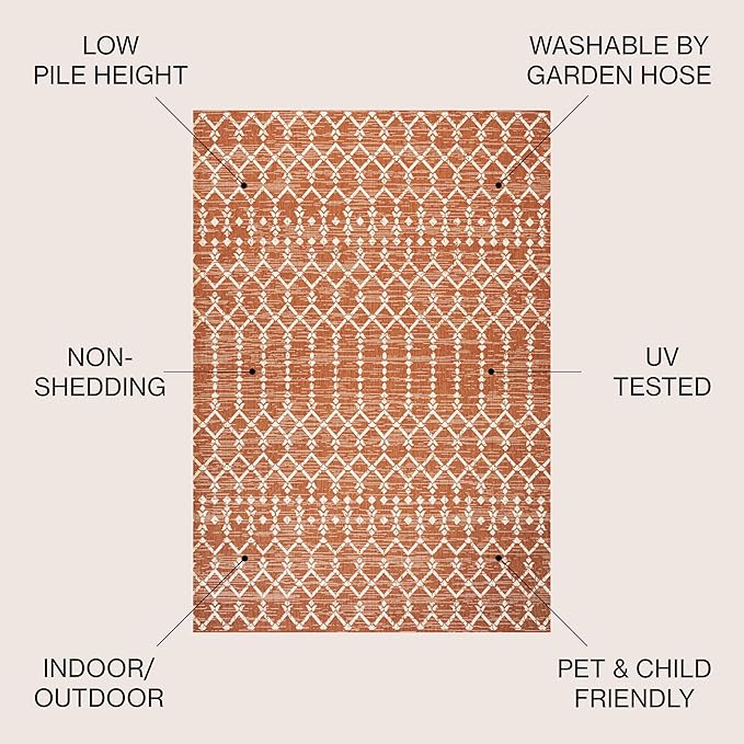 JONATHAN Y Moroccan Geometric Indoor Outdoor Area Rug 8X10 Orange/Cream, Ourika Textured Weave for Backyard, Patio, Porch, Easy-Cleaning, High Traffic, Pet-Friendly, Non-Shedding (SMB108P-8)