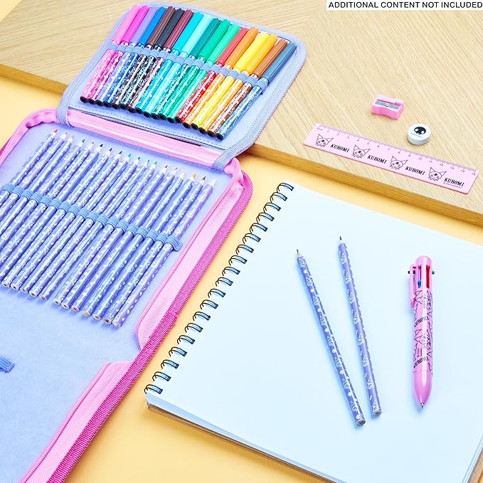 Hello Kitty Sanrio Pencil Case Kids Colored Pencils Markers Kawaii Kuromi Stationery Gifts for Kids (Purple Kuromi)