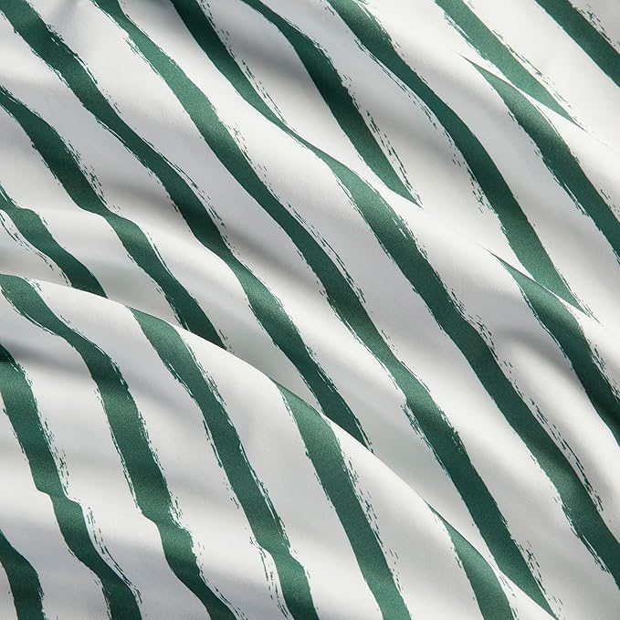 Amazon Basics Microfiber Kids' Sheet Set with Pillowcase, 4 Piece, Green Stripes, Queen