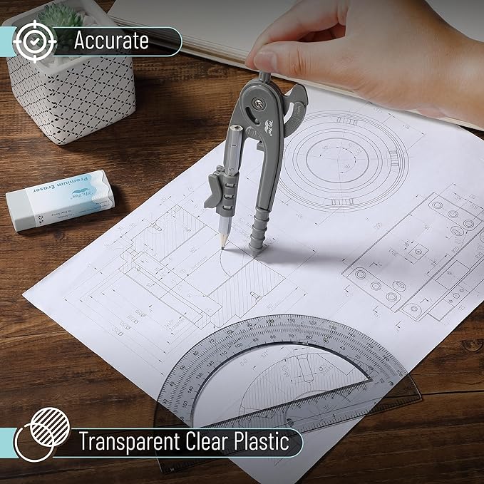 Mr. Pen- Compass and Protractor Set, Math Compass for Geometry and Drawing