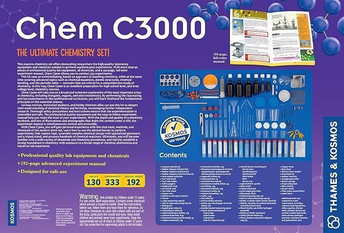 Thames & Kosmos Chem C3000 (V 2.0) Chemistry Set | Science Kit with 333 Experiments & 192 Page Lab Manual, Student Laboratory Quality Instruments & Chemicals