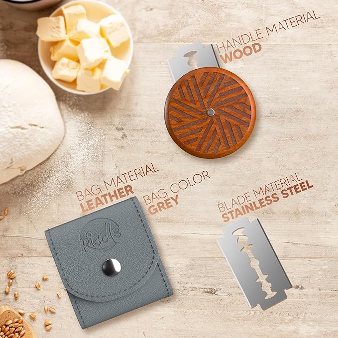 RICCLE Bread Lame Slashing Tool, Dough Scoring Knife with 15 Razor Blades (Brown)