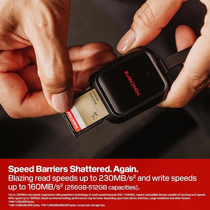 SANDISK 512GB Extreme SD UHS-I Card - Up to 230MB/s Read Speed and 160MB/s Write Speed, 4K UHD Video, U3, V30 - SDSDXV9-512G-GUCIN