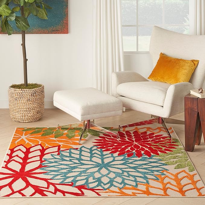 Nourison Home Aloha 5' x Square Green Fabric Tropical Area Rug (5' Square)