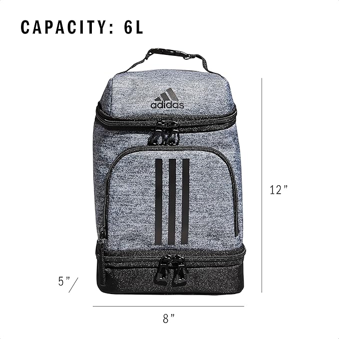 adidas Excel Insulated Lunch Bag, Cooler with Zipper, Pocket for Ice Pack, and Clip, Temperature Control Insulation